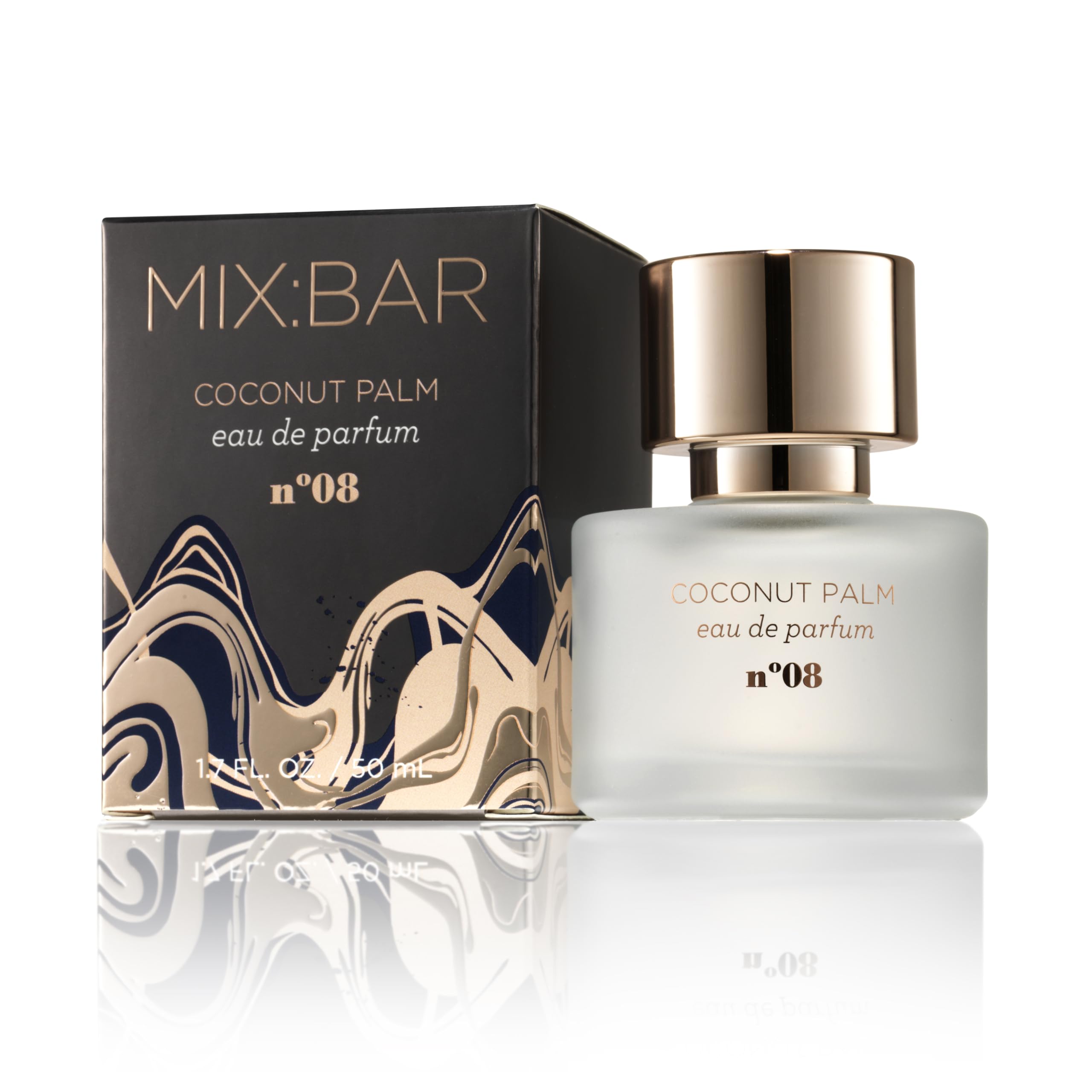 MIX:BAR front bottle view showing elegant coconut palm scent and wearable luxury