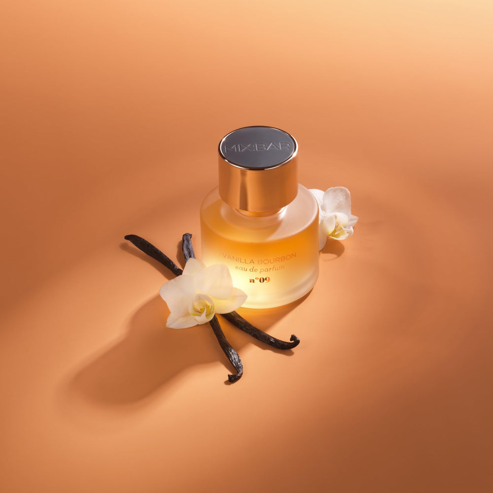 MIX:BAR perfume bottle in evening setting conveying warm, sophisticated mood