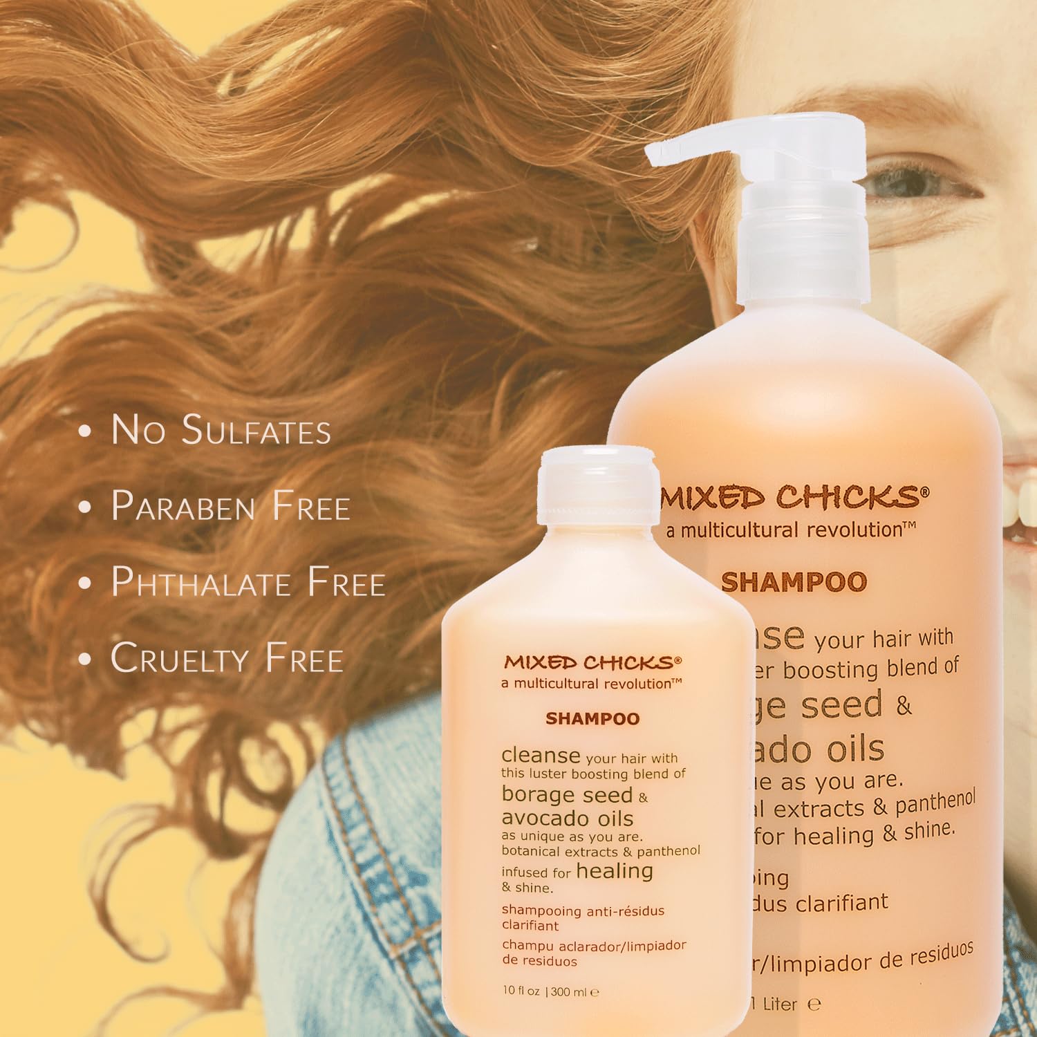 Mixed Chicks bottle next to botanical ingredients highlighting restorative benefits