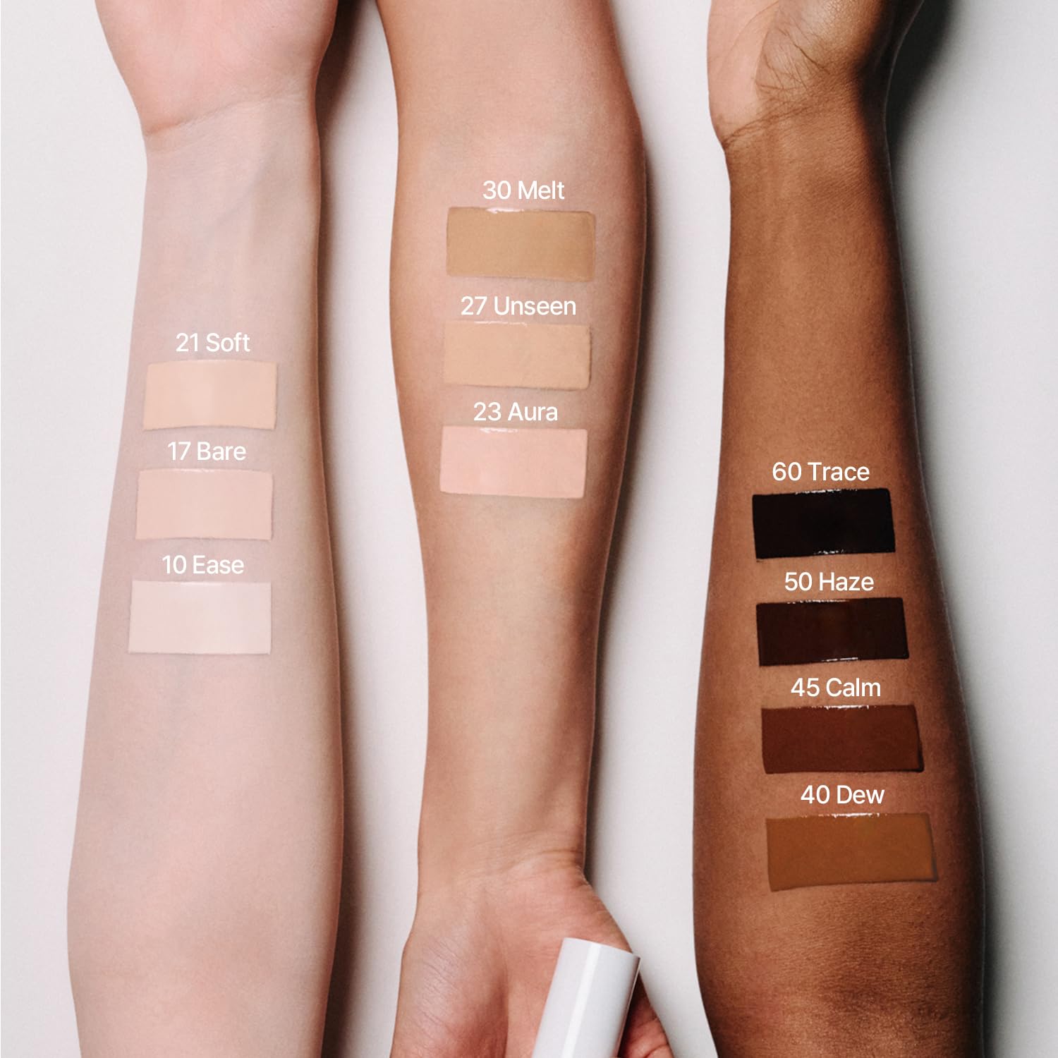 mixsoon shade range swatches on arm illustrating adaptive undertone matching