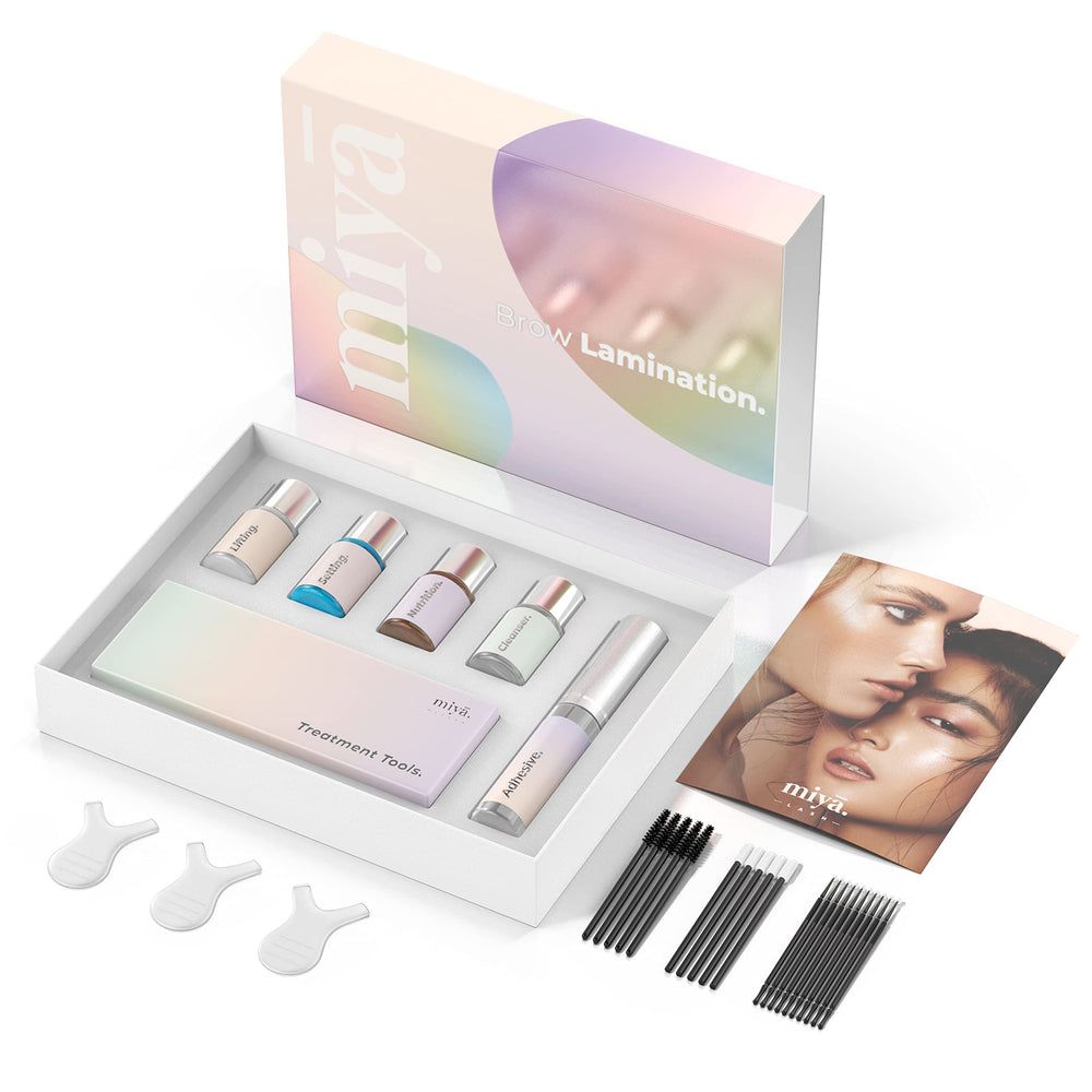 MIYA LASH kit contents laid out to show scale and number of treatments