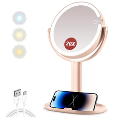 MIYADIVA front view lighted mirror showing bright LEDs and dual-sided benefit
