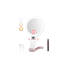 MIYADIVA front view of mirror showing dual-sided glass and illuminated bezel for clear makeup