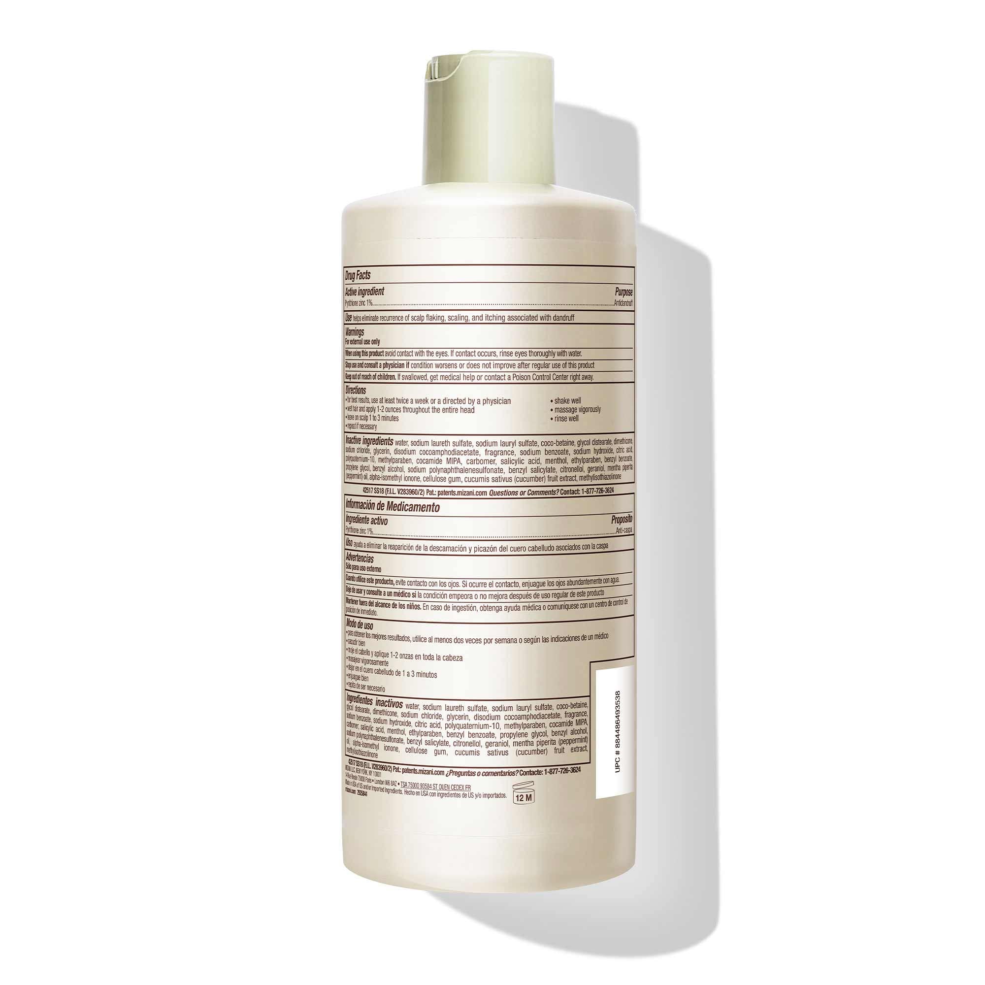 Mizani bottle on bathroom shelf suggesting daily routine ease