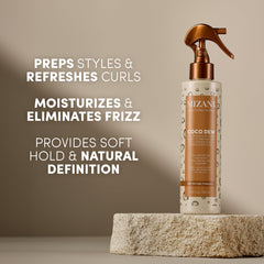 Mizani Coco Dew mist spray close-up illustrating fine even dispersion