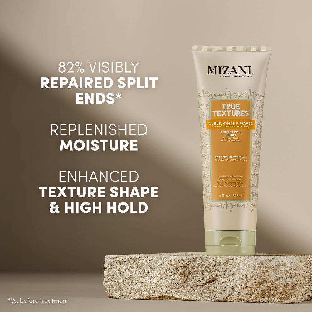 Mizani label and pump close-up highlighting ingredients and easy dispensing