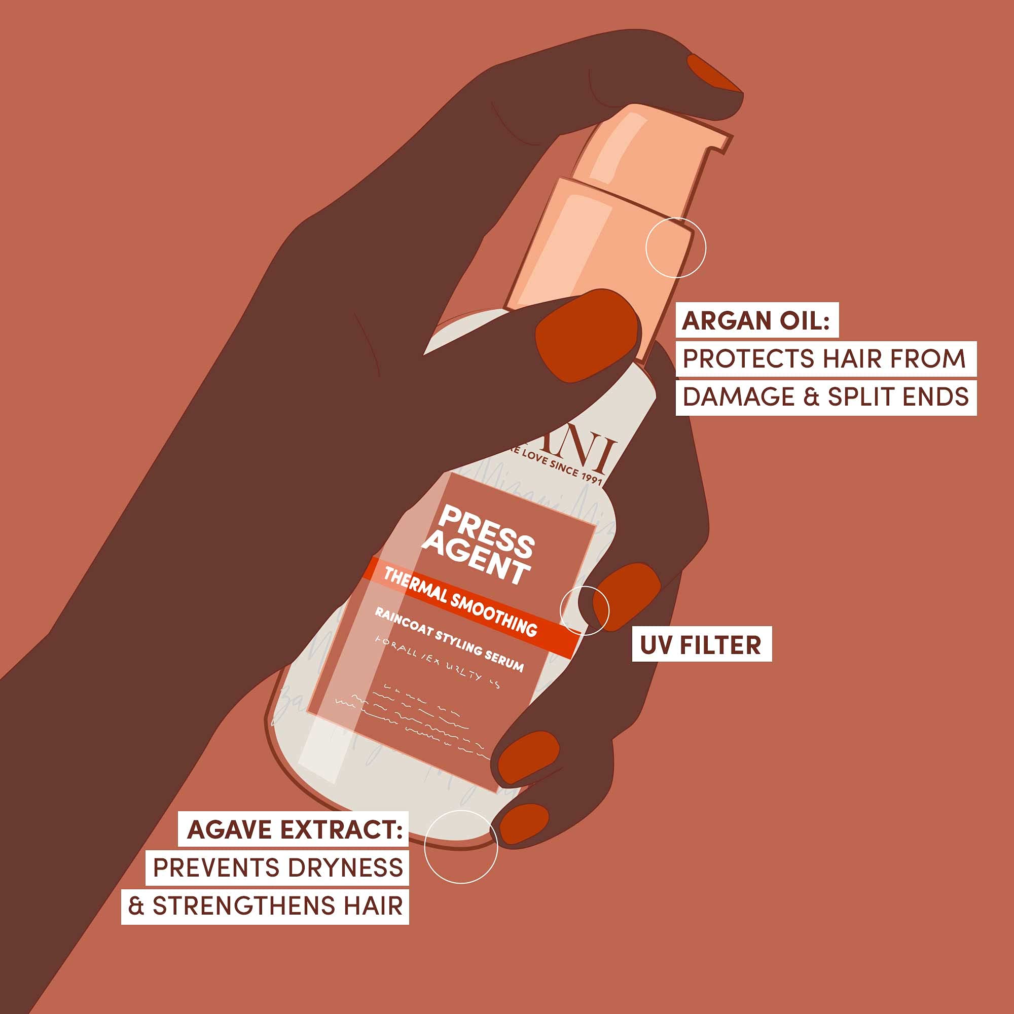 Mizani after blowout shine showing glossy, frizz-free finish and long-lasting smoothness