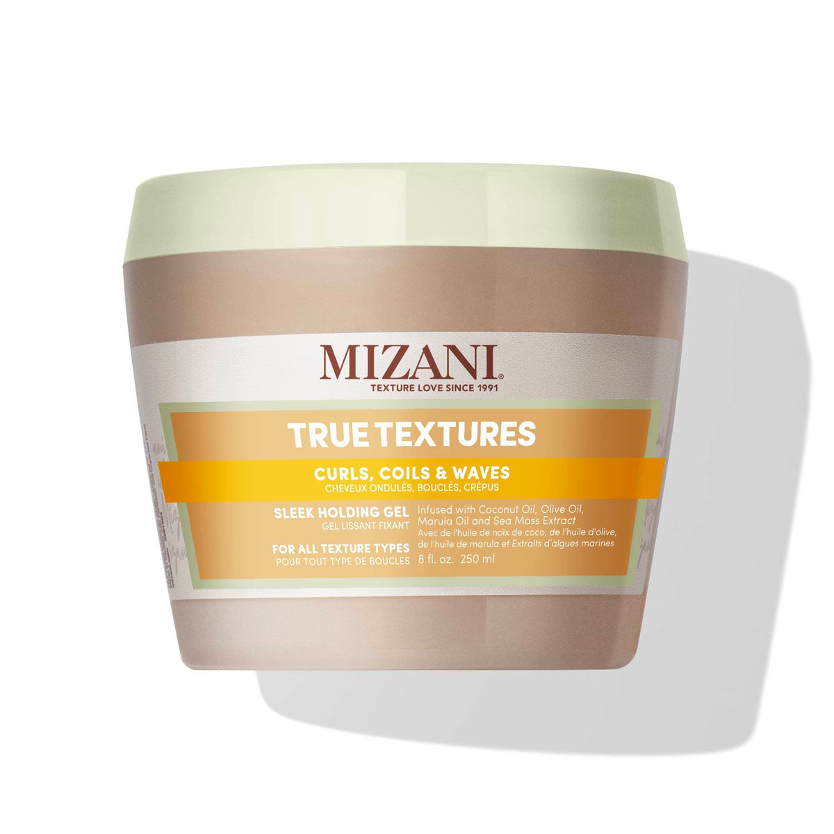 Mizani front packaging showing product and benefit of firm sleek hold