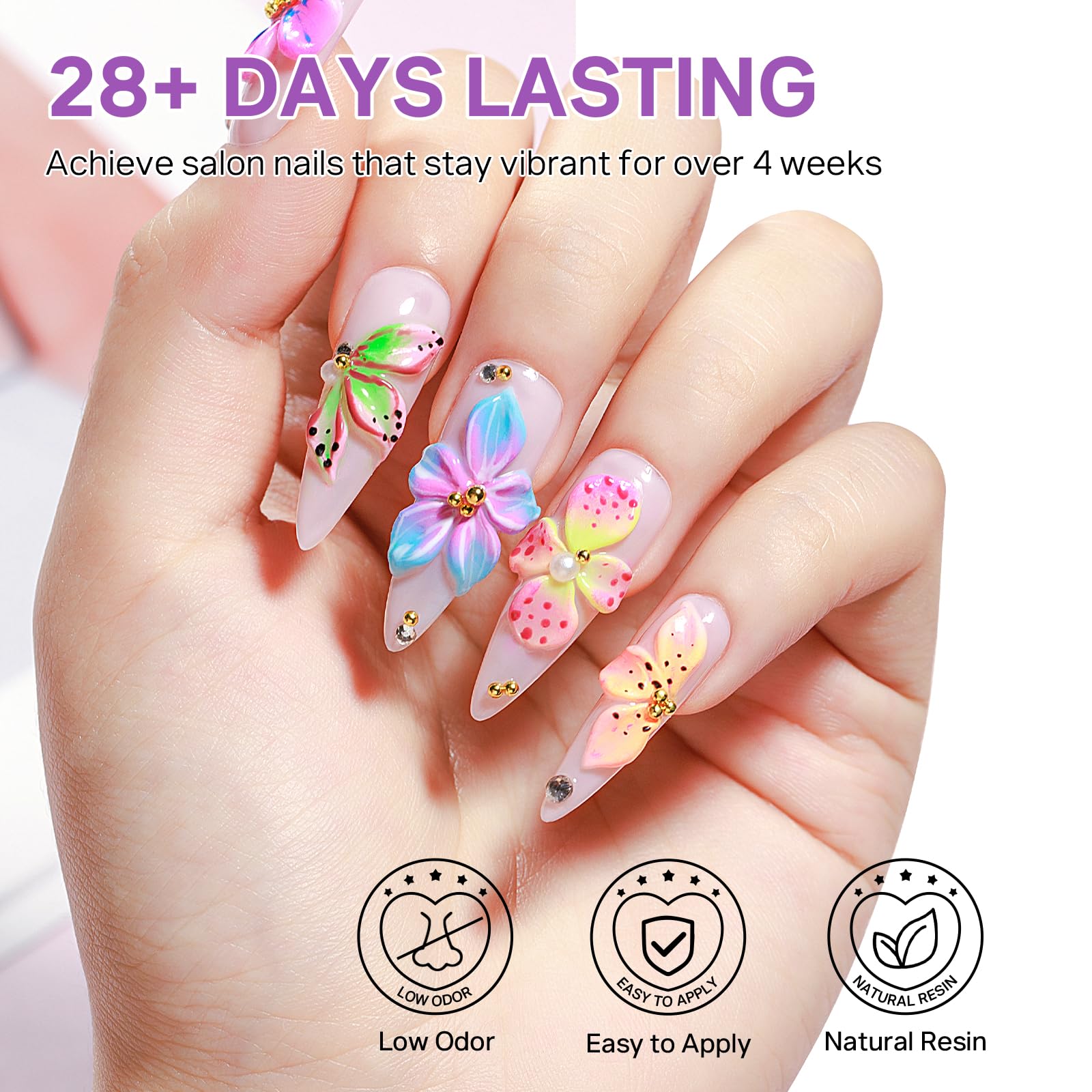 MIZHSE 3D flower nail in use demonstrating raised decoration durability and detail