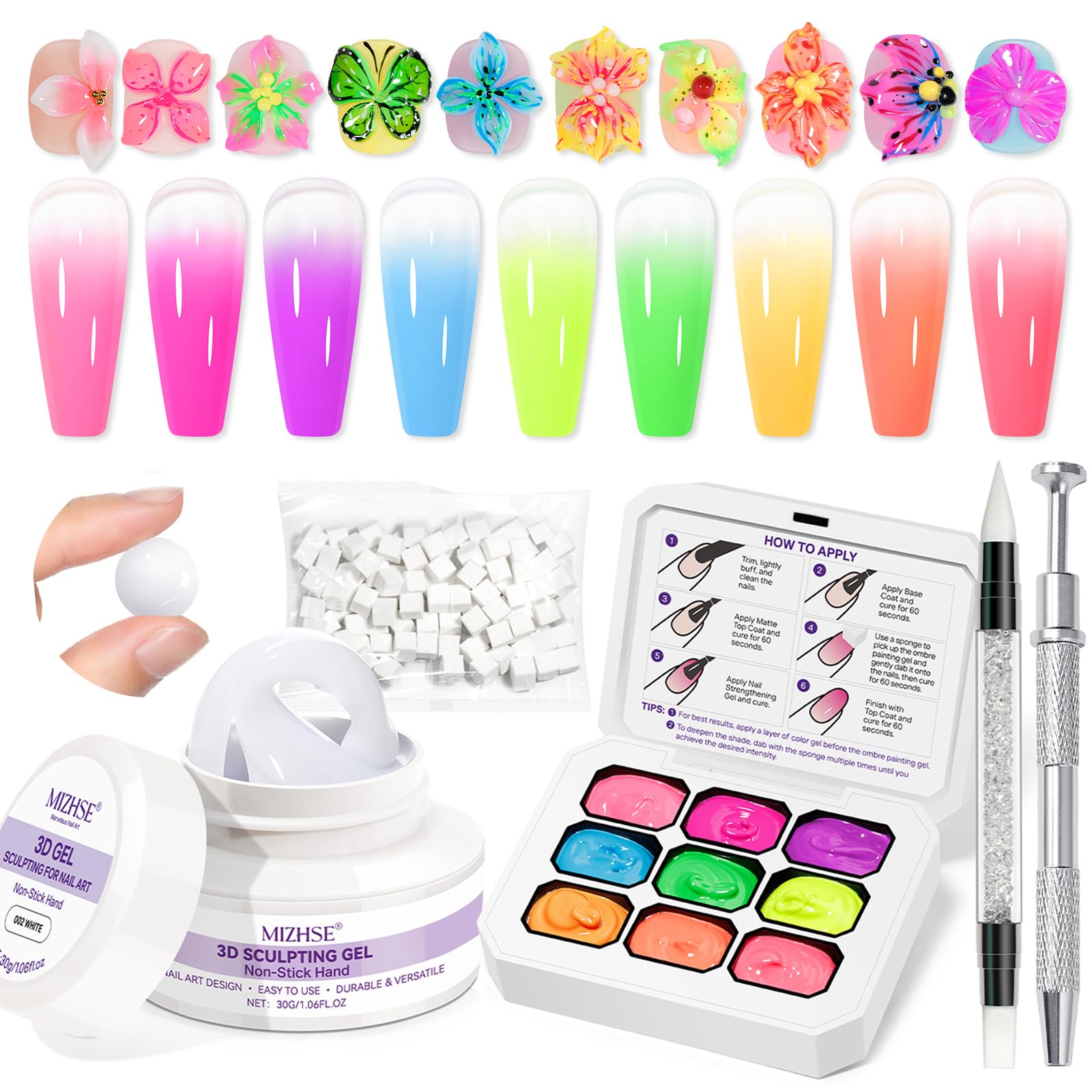 MIZHSE front packaging showing complete 3D sculpting and patting gel kit for versatility