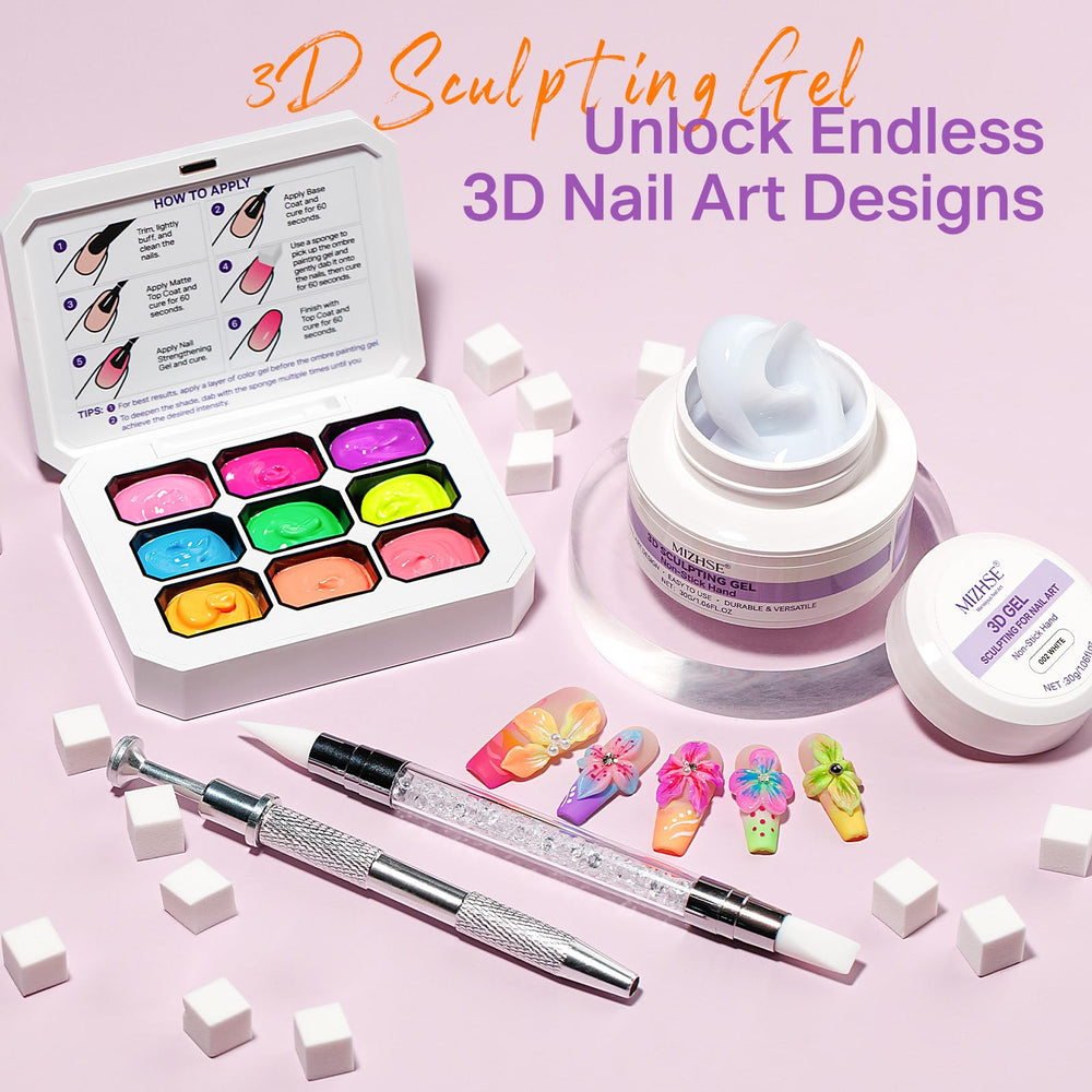 MIZHSE patting sponges and included tools showing easy blending and application