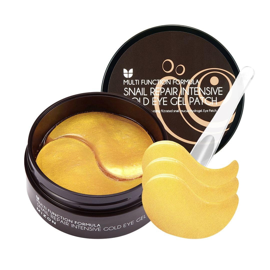 MIZON jar front view showing 60 hydrogel eye patches and packaging benefit: convenient treatments