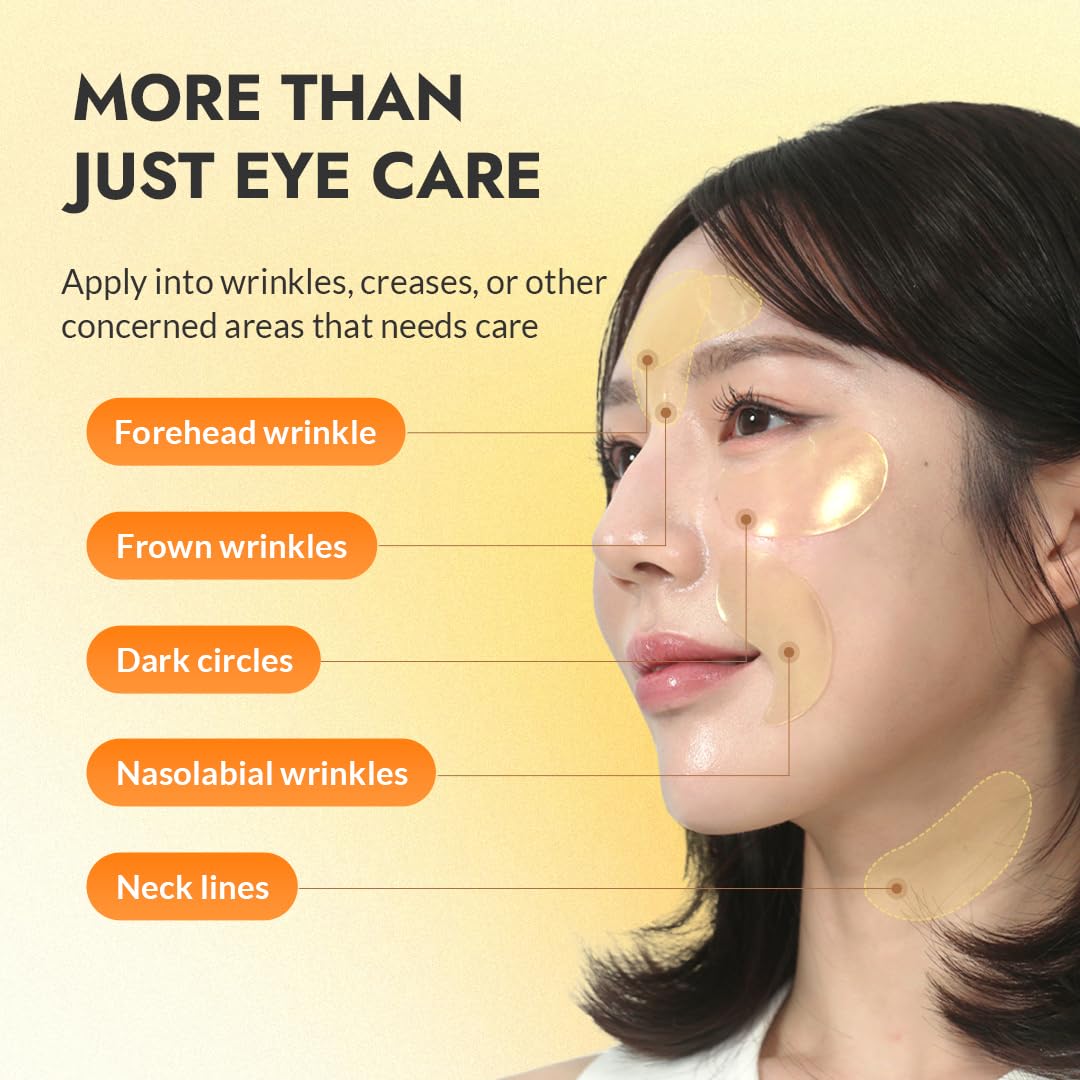 MIZON patches applied under a model's eyes showing de-puffing and instant refresh benefit