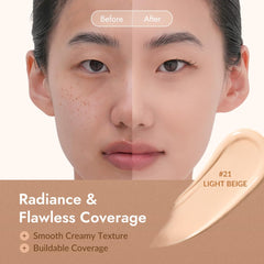MIZON hand swatch showing shade #23 coverage and smooth blendability