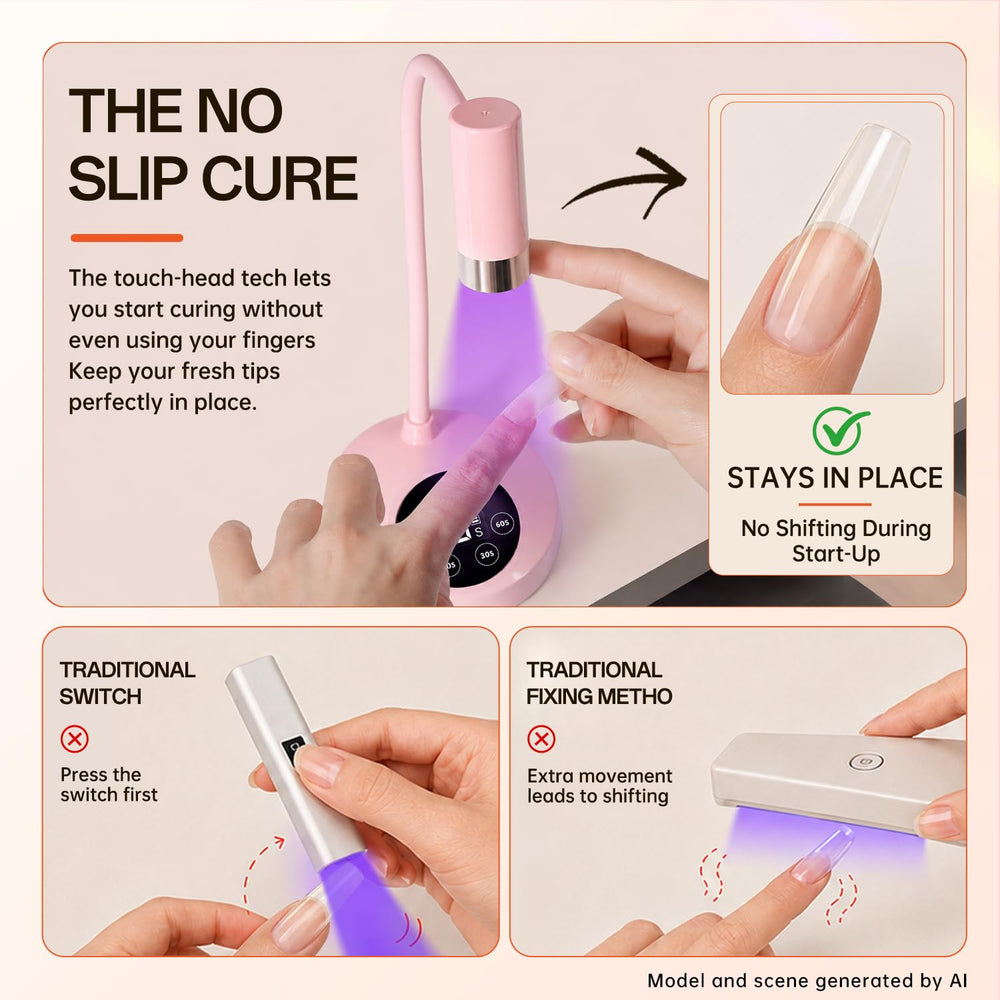 mlogiroa lamp positioned 5–10cm from nail demonstrating precise cure