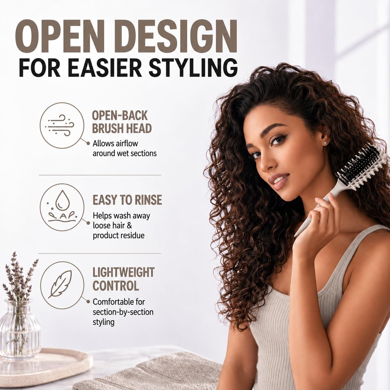 MMBVSZ Candybrush applying styling product to curls for even distribution