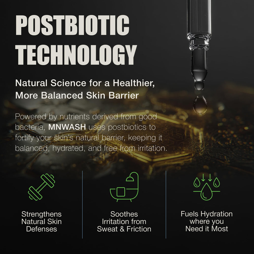 MNWASH label ingredients zoom highlighting postbiotic and botanical benefits