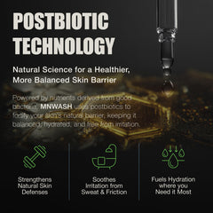 MNWASH label ingredients zoom highlighting postbiotic and botanical benefits