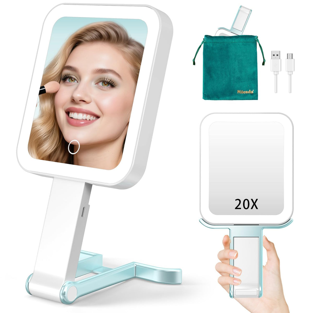 Mocado mirror front view open showing full-face clarity and travel convenience