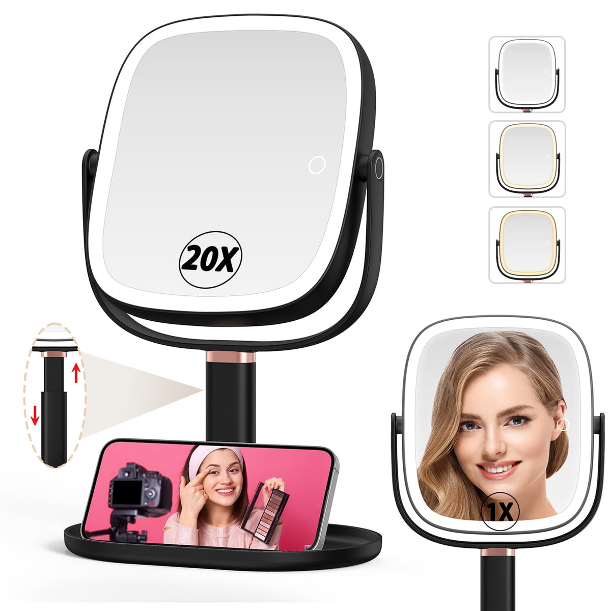 Mocado front view with LED ring showing even illumination and clearer makeup application