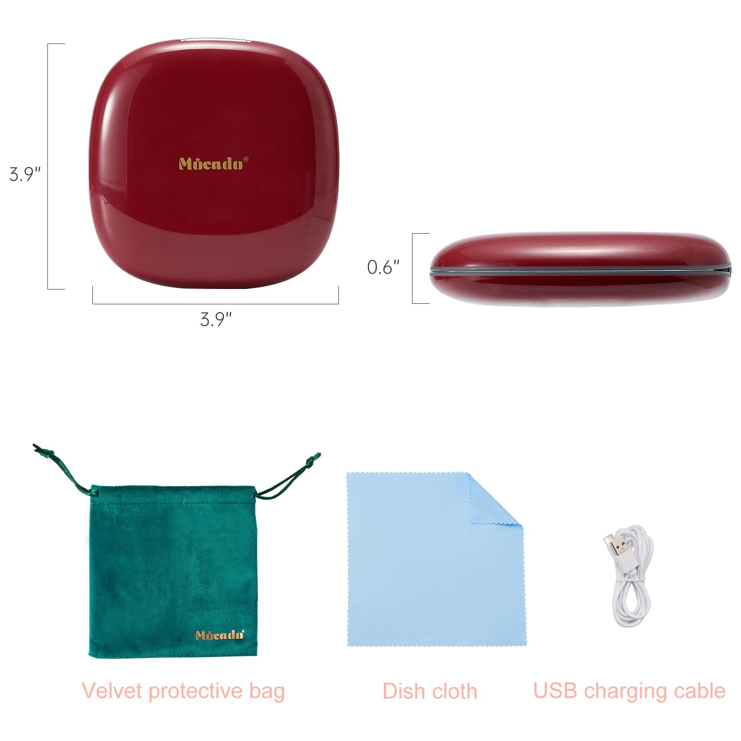 Mocado velvet pouch with mirror and USB cable protecting accessories