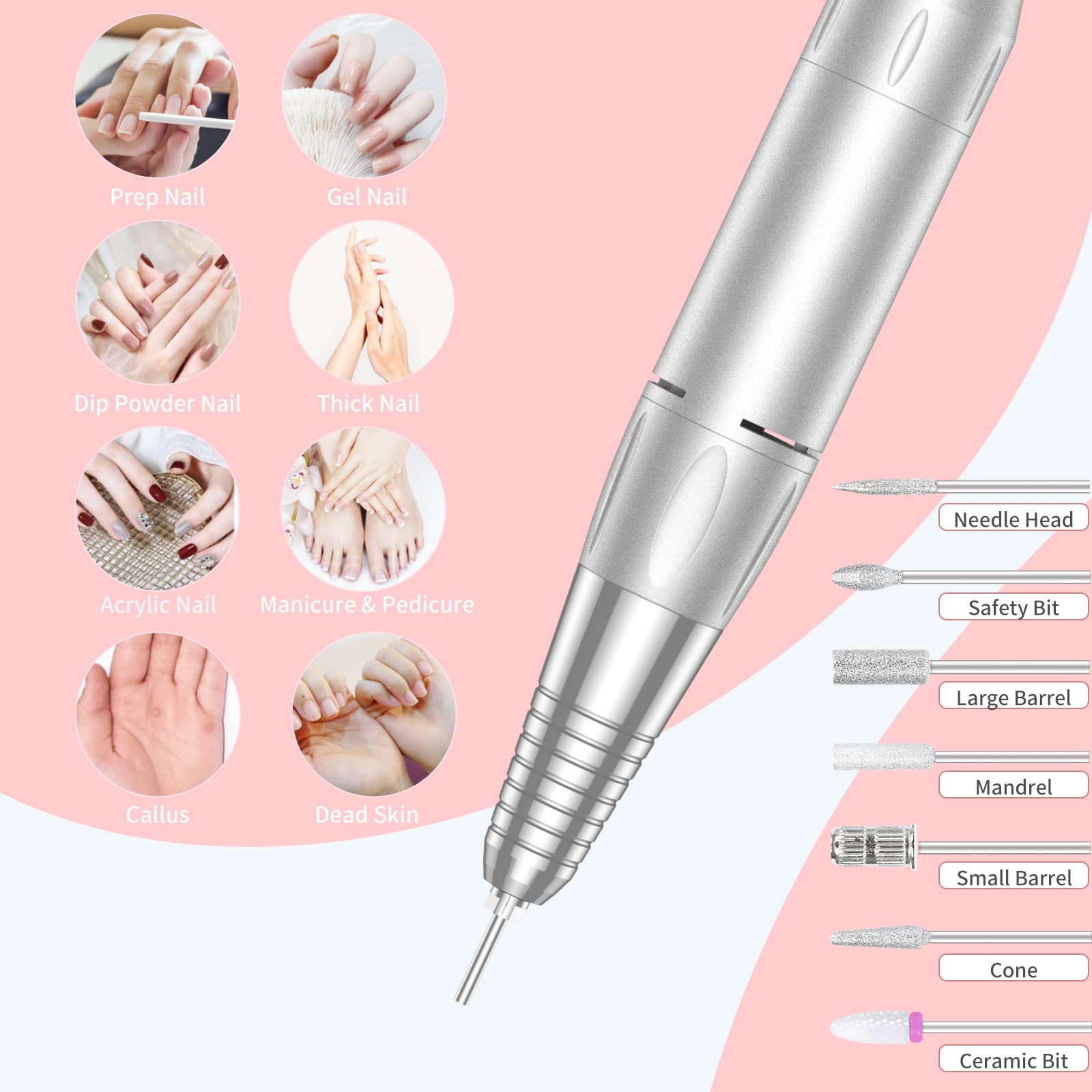MOCOWIND aluminum handpiece close-up highlighting low heat and comfortable grip benefit