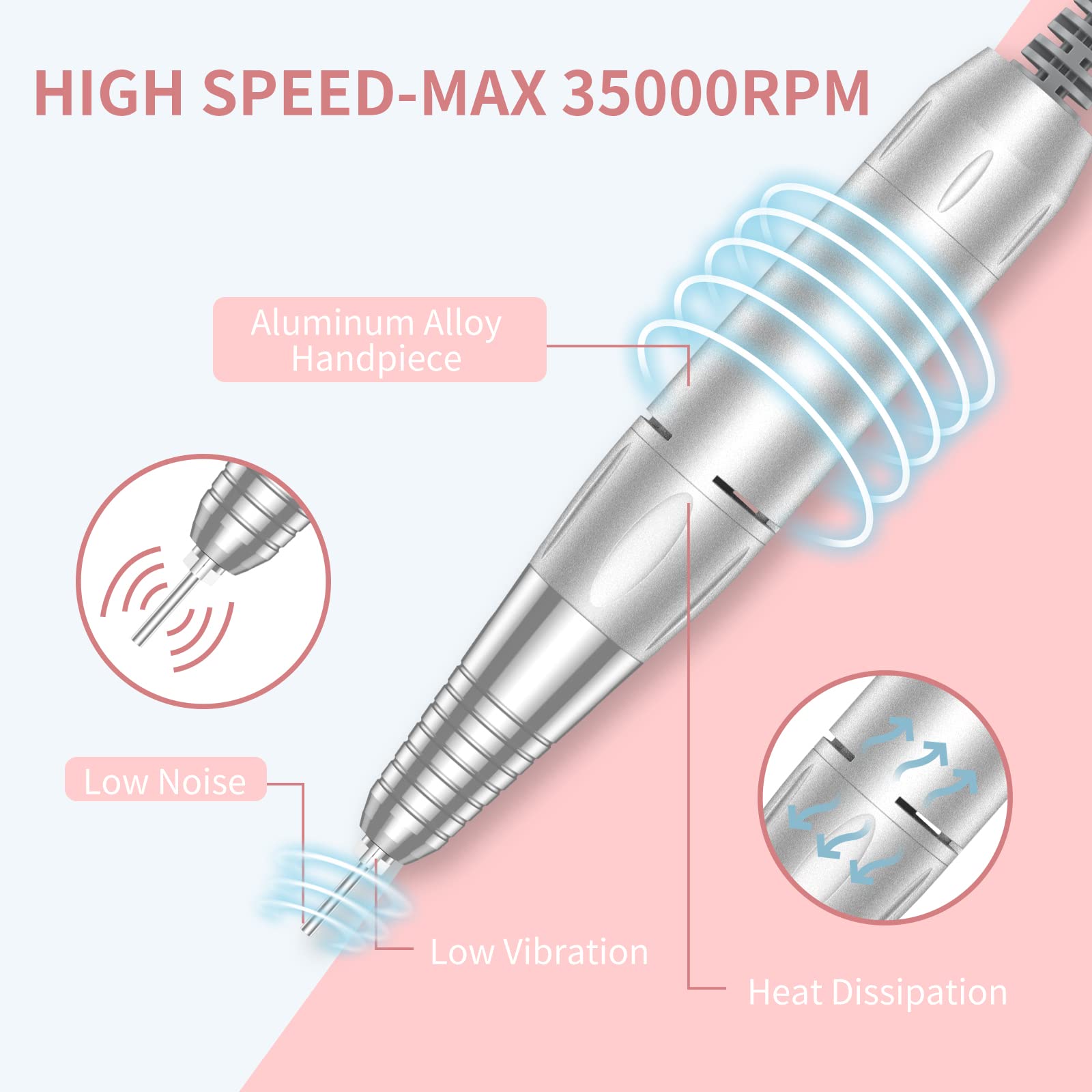 MOCOWIND bits and sanding bands arrangement demonstrating versatile nail applications benefit