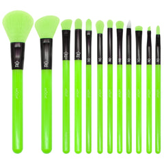 MODA neon green brush set front view showing full 12pc kit and bold color