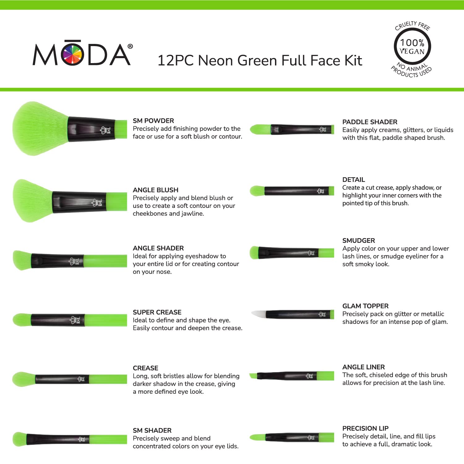 MODA ferrule and neon handle detail showing sturdy build and easy grip