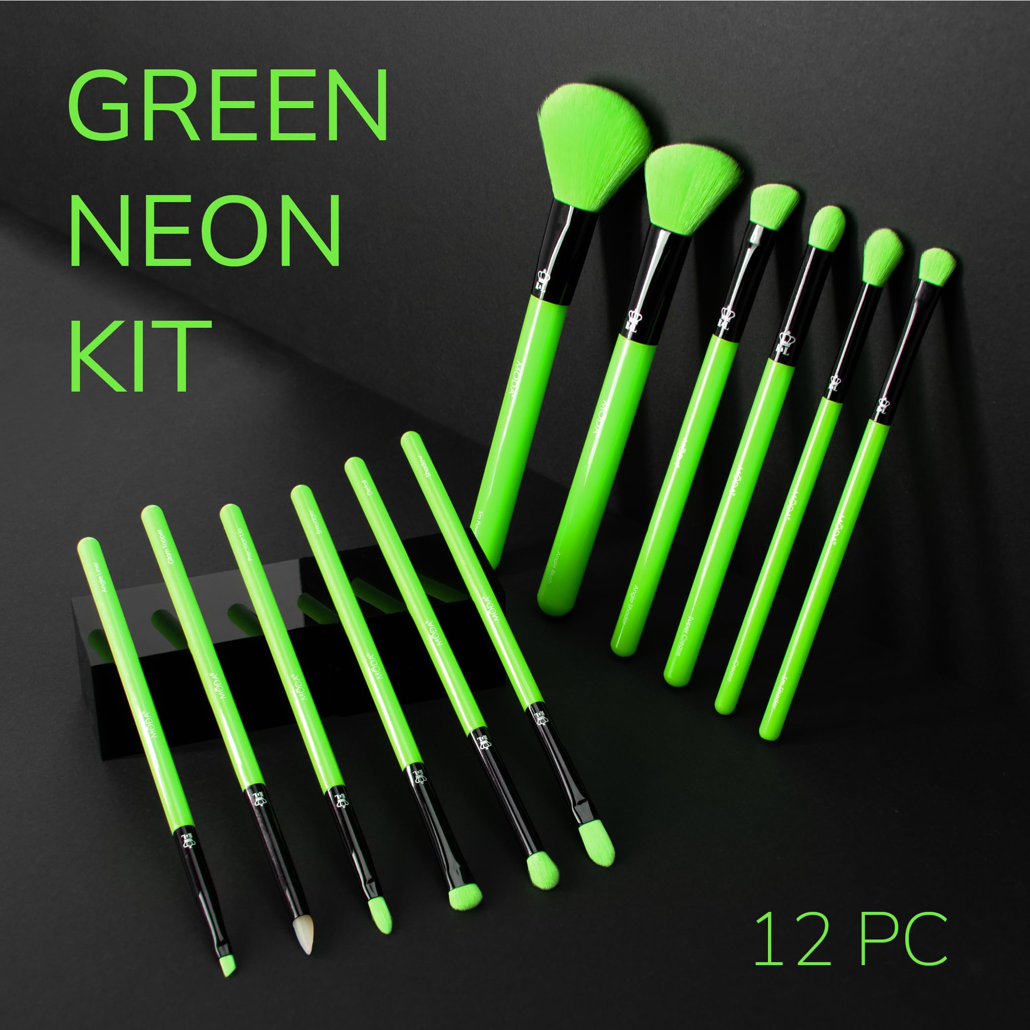 MODA brushes beside a ruler showing size and handle proportion for travel