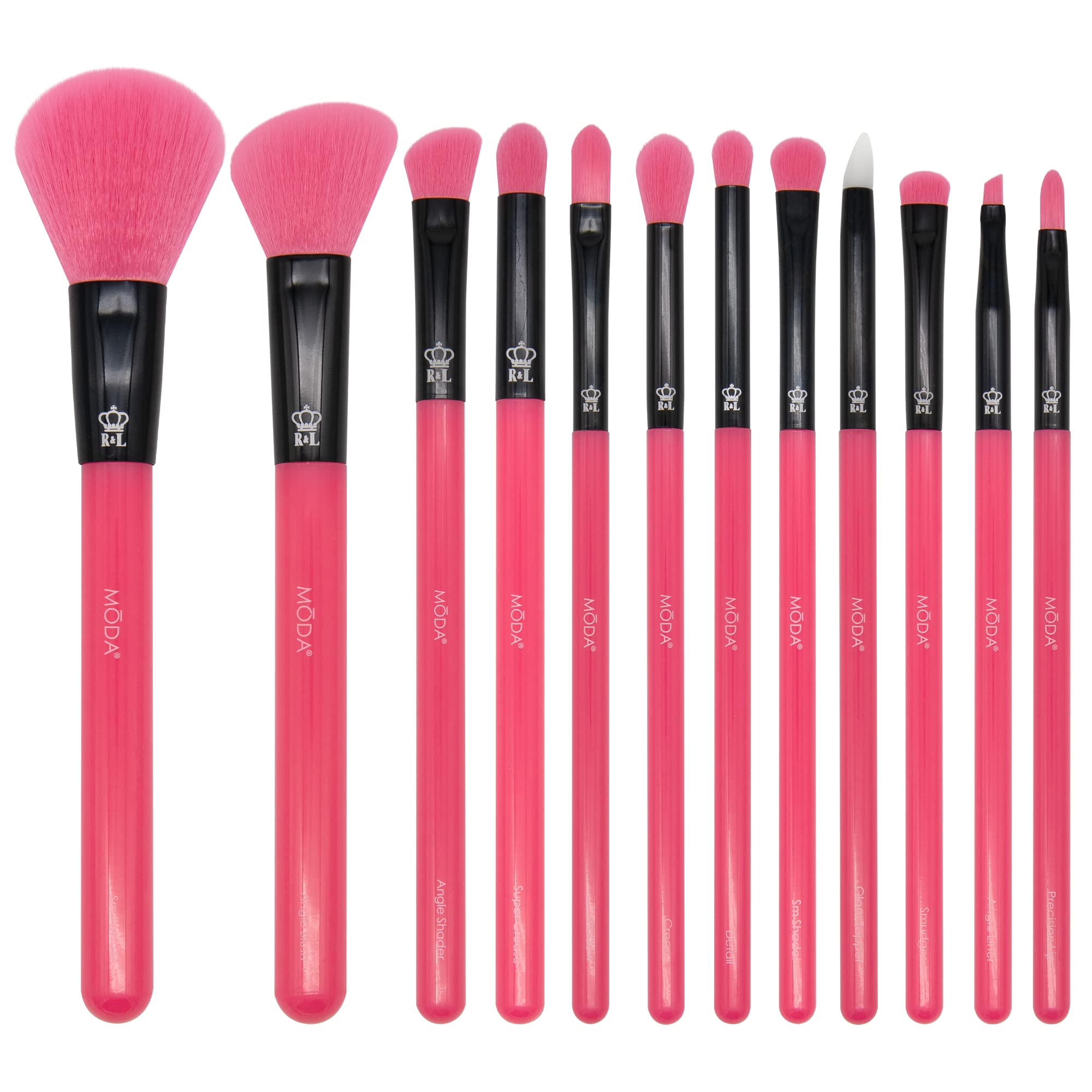 MODA full 12pc neon pink brush set displayed, bold look and complete tools