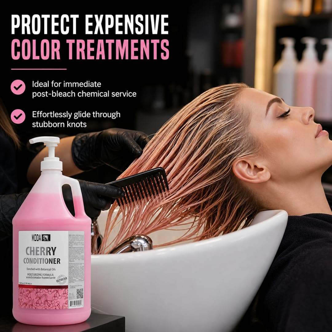MODA before and after on colored hair showing improved shine and manageability