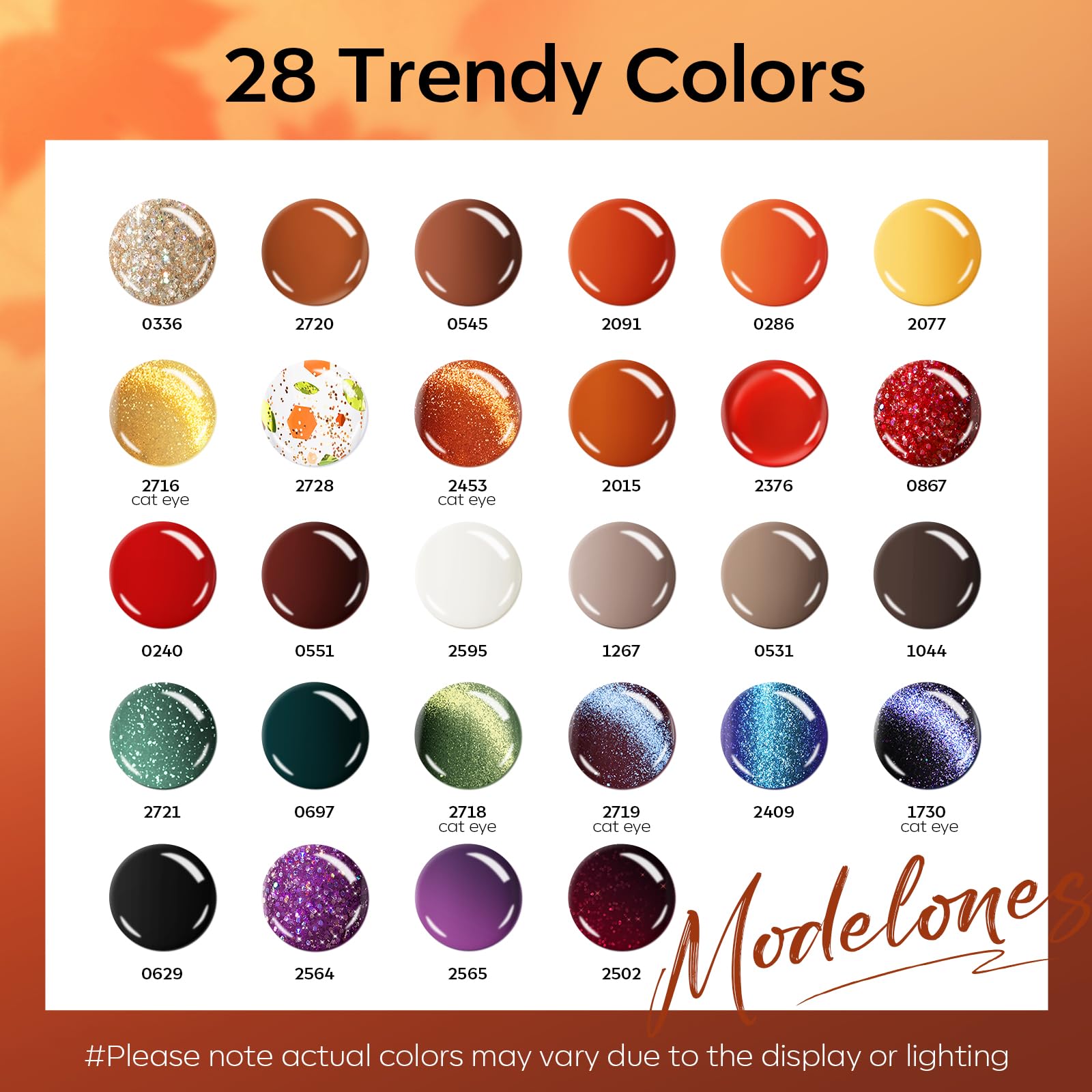 modelones 28 color array flatlay demonstrating autumn palette variety benefit