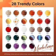 modelones 28 color array flatlay demonstrating autumn palette variety benefit