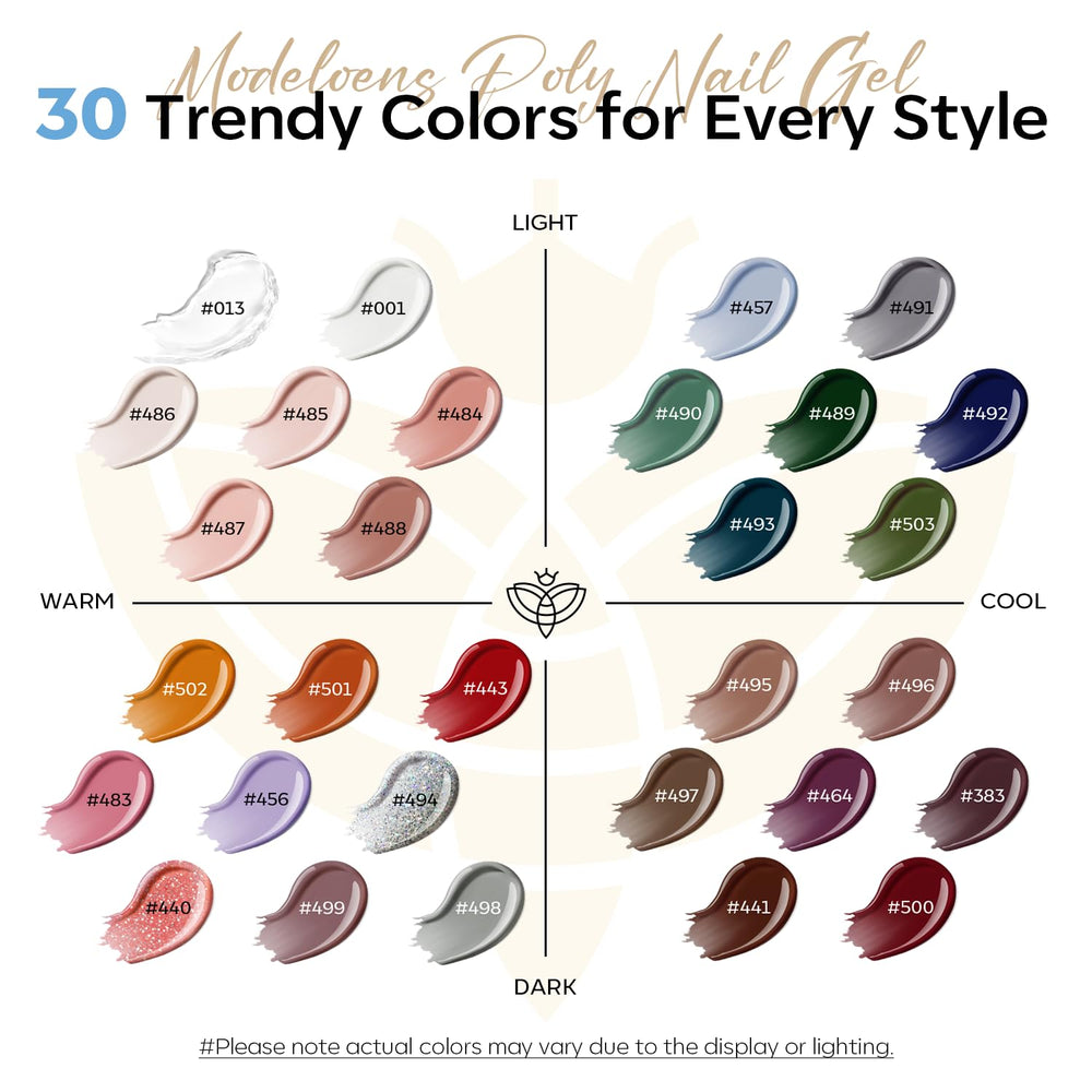 modelones color swatch display highlighting 30 shades for versatile looks
