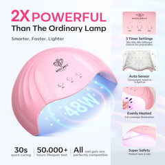 modelones hand inside lamp showing auto sensor and convenient hands-free curing