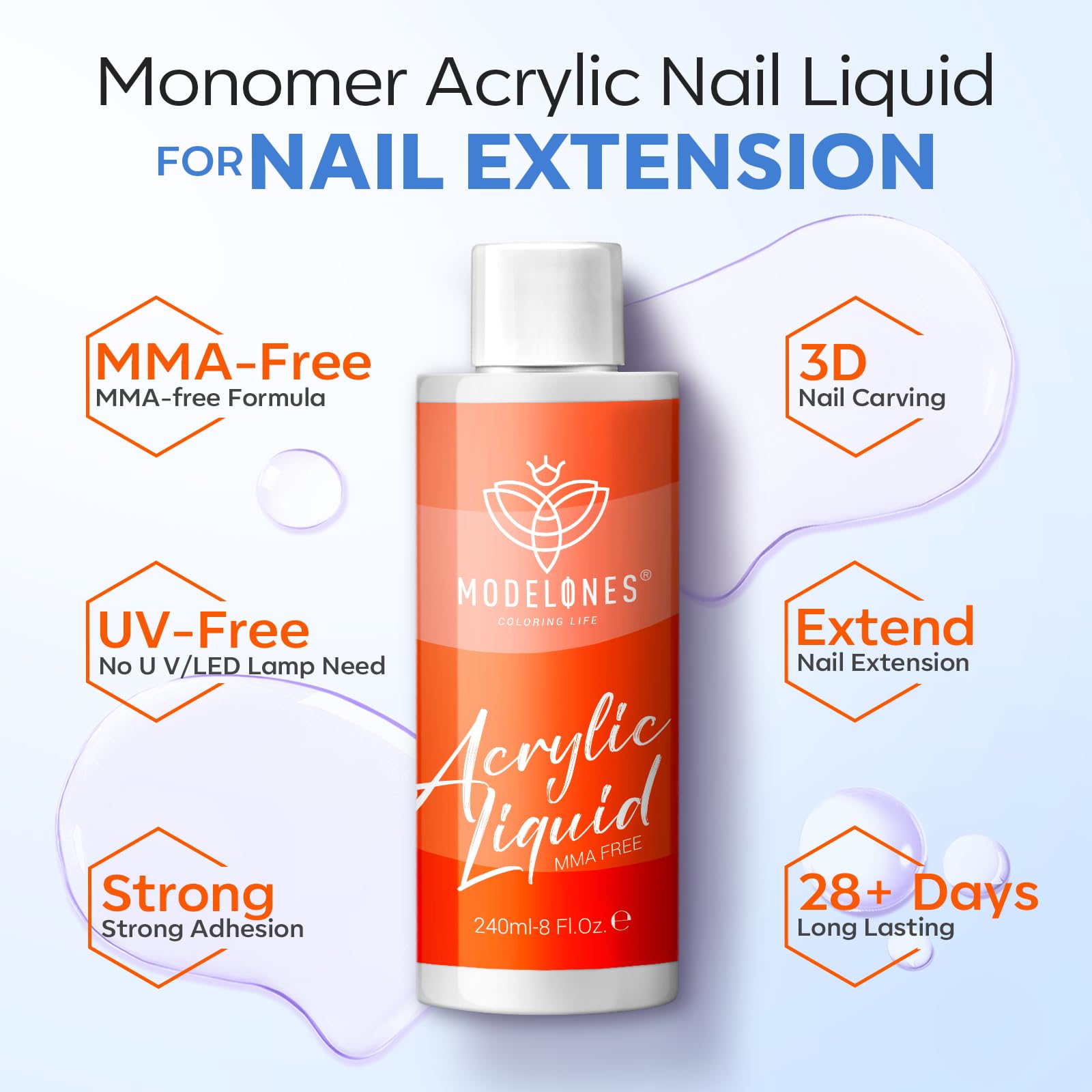 modelones label close-up highlighting MMA-free and low-odor benefits for confident purchase