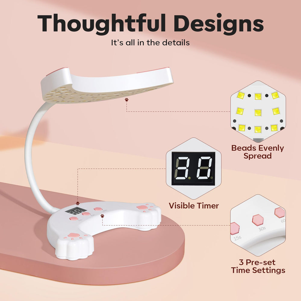 modelones single finger under lamp demonstrating targeted curing convenience