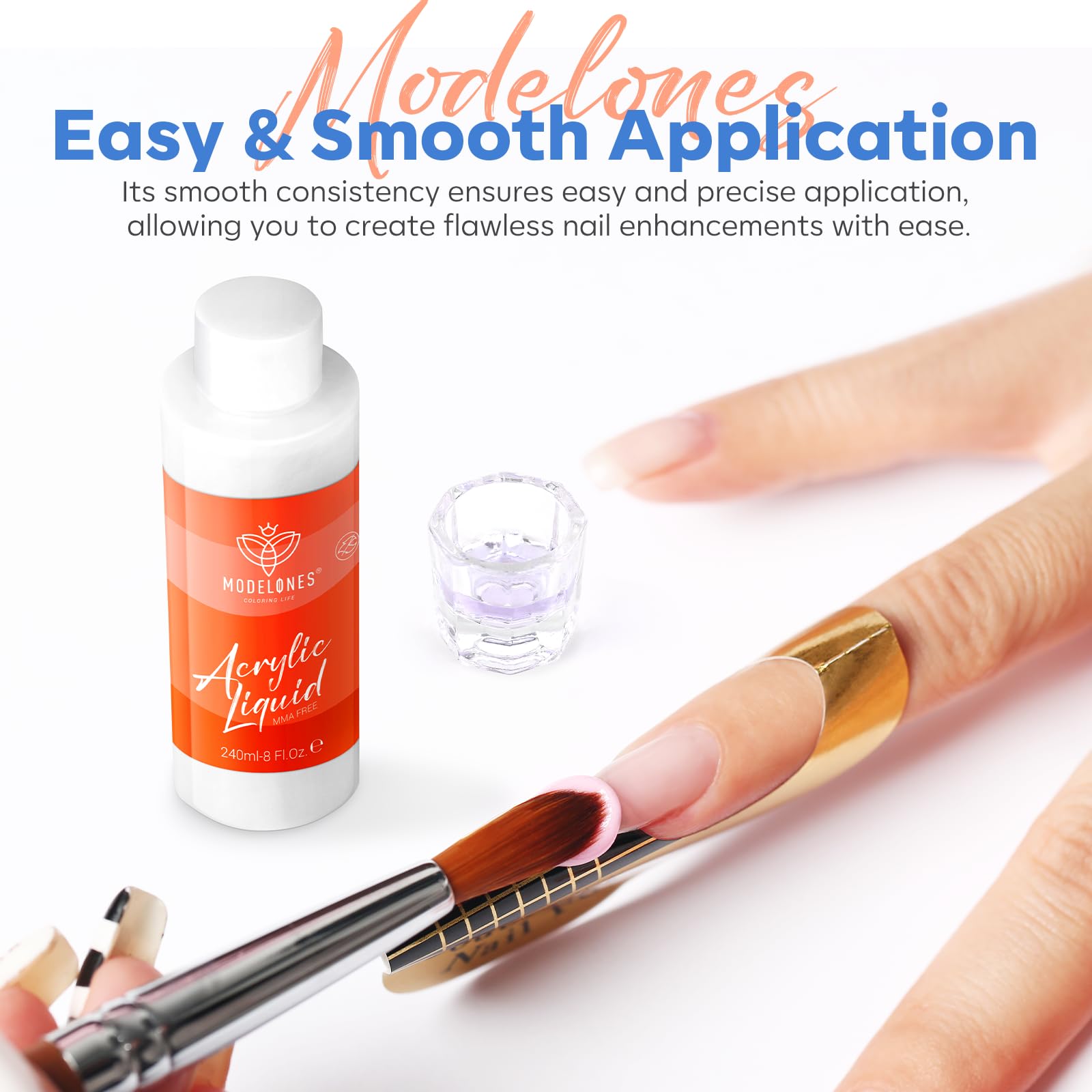 modelones bottle next to hand for scale showing 8oz size and salon quantity benefit
