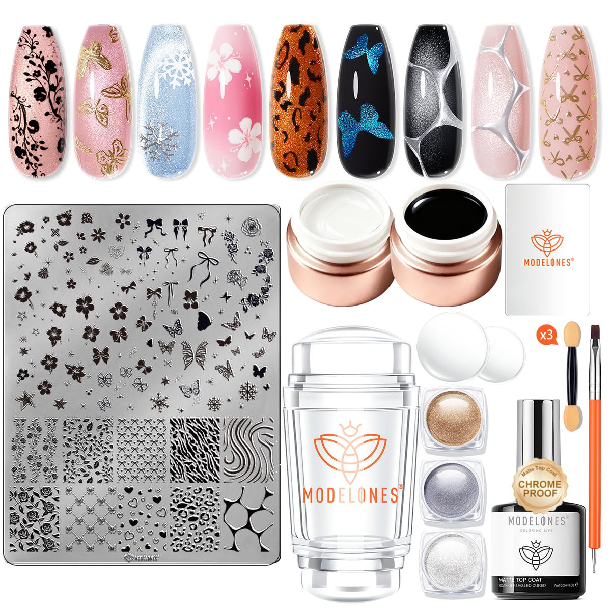 modelones kit front packaging showing full tool set and components for easy at-home nail art