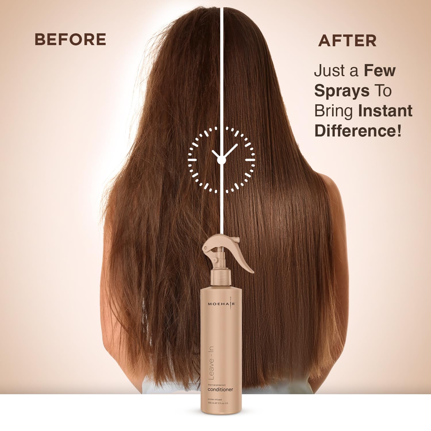 MOEHAIR before and after detangling comparison demonstrating reduced knots