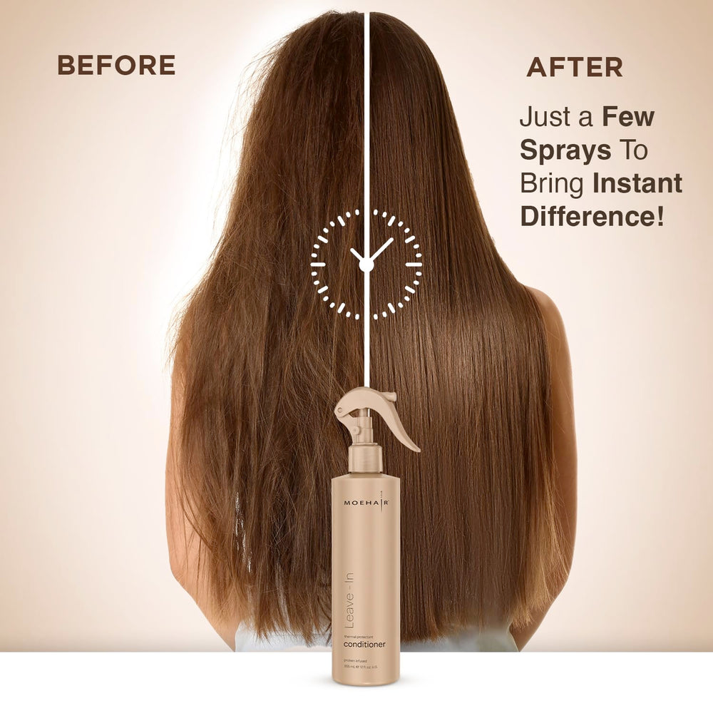 MOEHAIR before and after detangling comparison demonstrating reduced knots