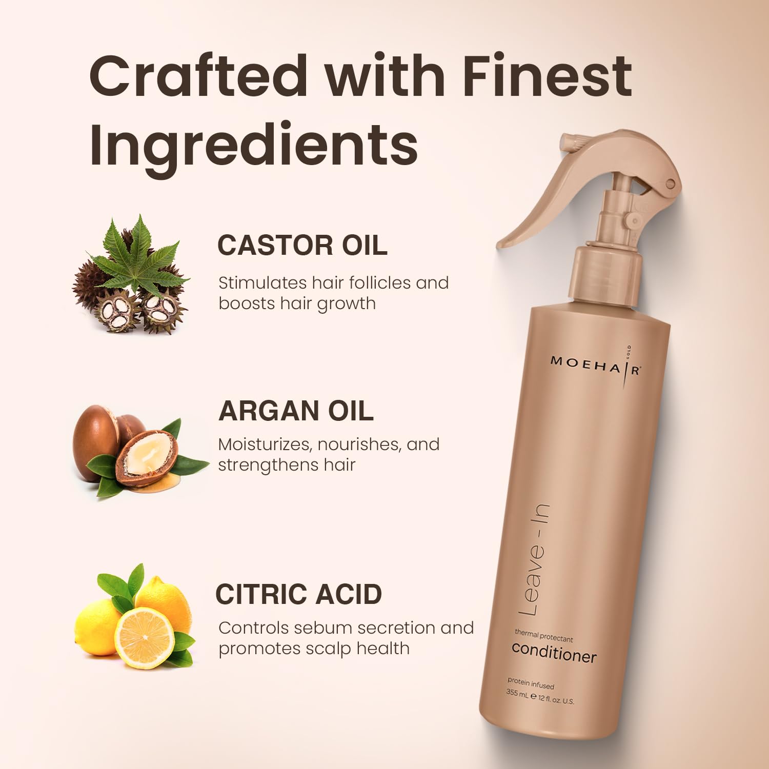 MOEHAIR mist spraying from bottle for even lightweight application