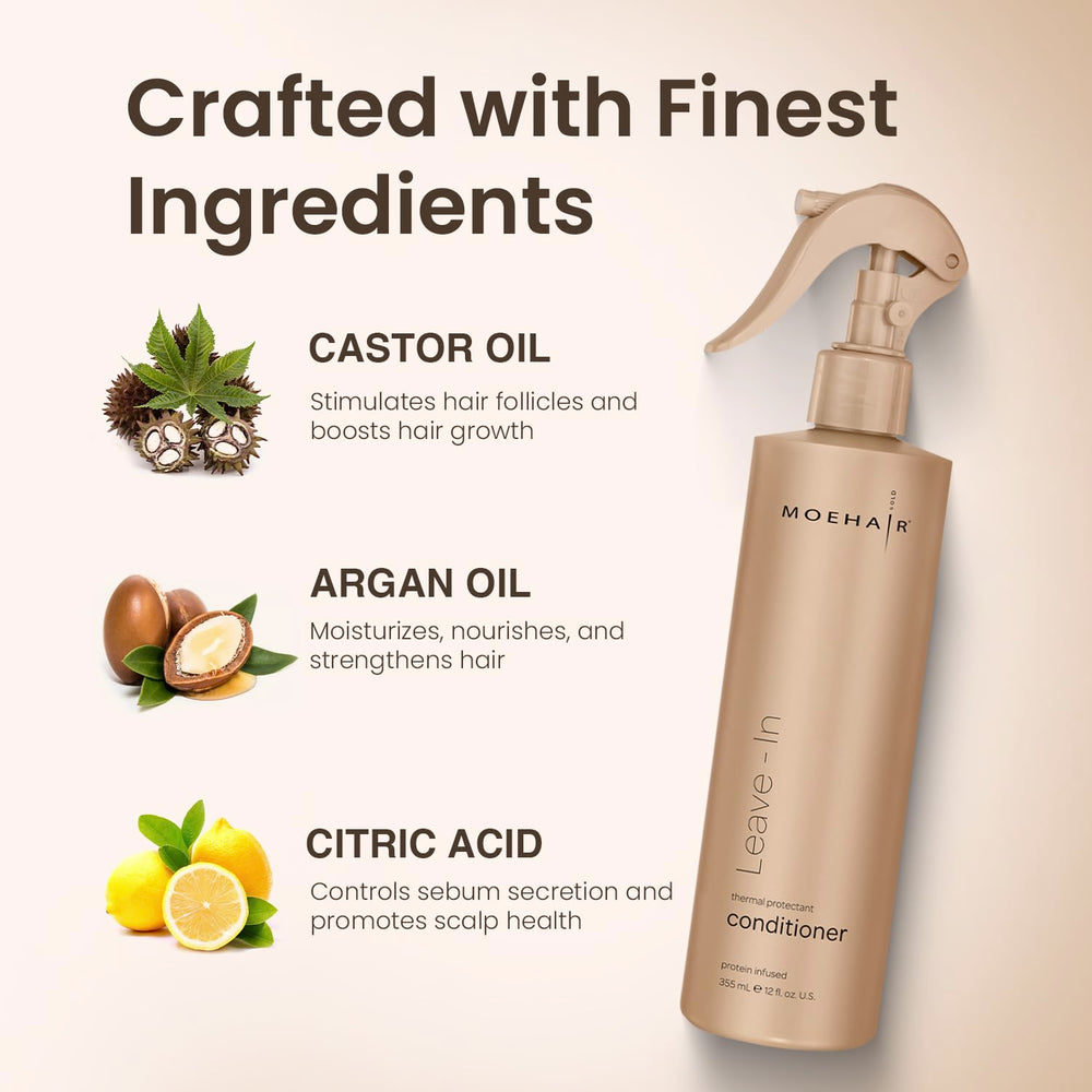 MOEHAIR mist spraying from bottle for even lightweight application