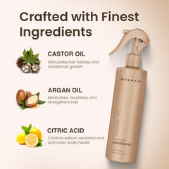 MOEHAIR mist spraying from bottle for even lightweight application