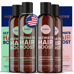 Moerie front packaging duo showing both bottles and benefit for fuller-looking hair