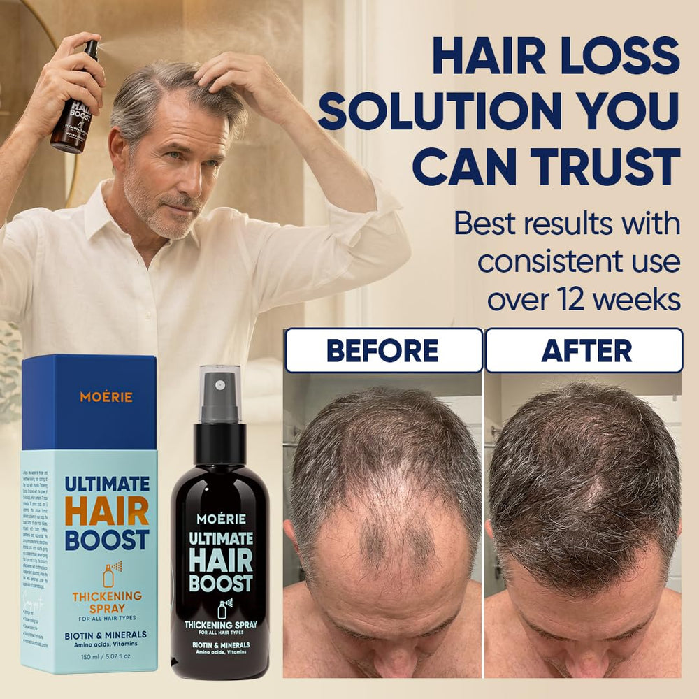 Moerie rosemary and biotin ingredients display emphasizing natural nutrient support