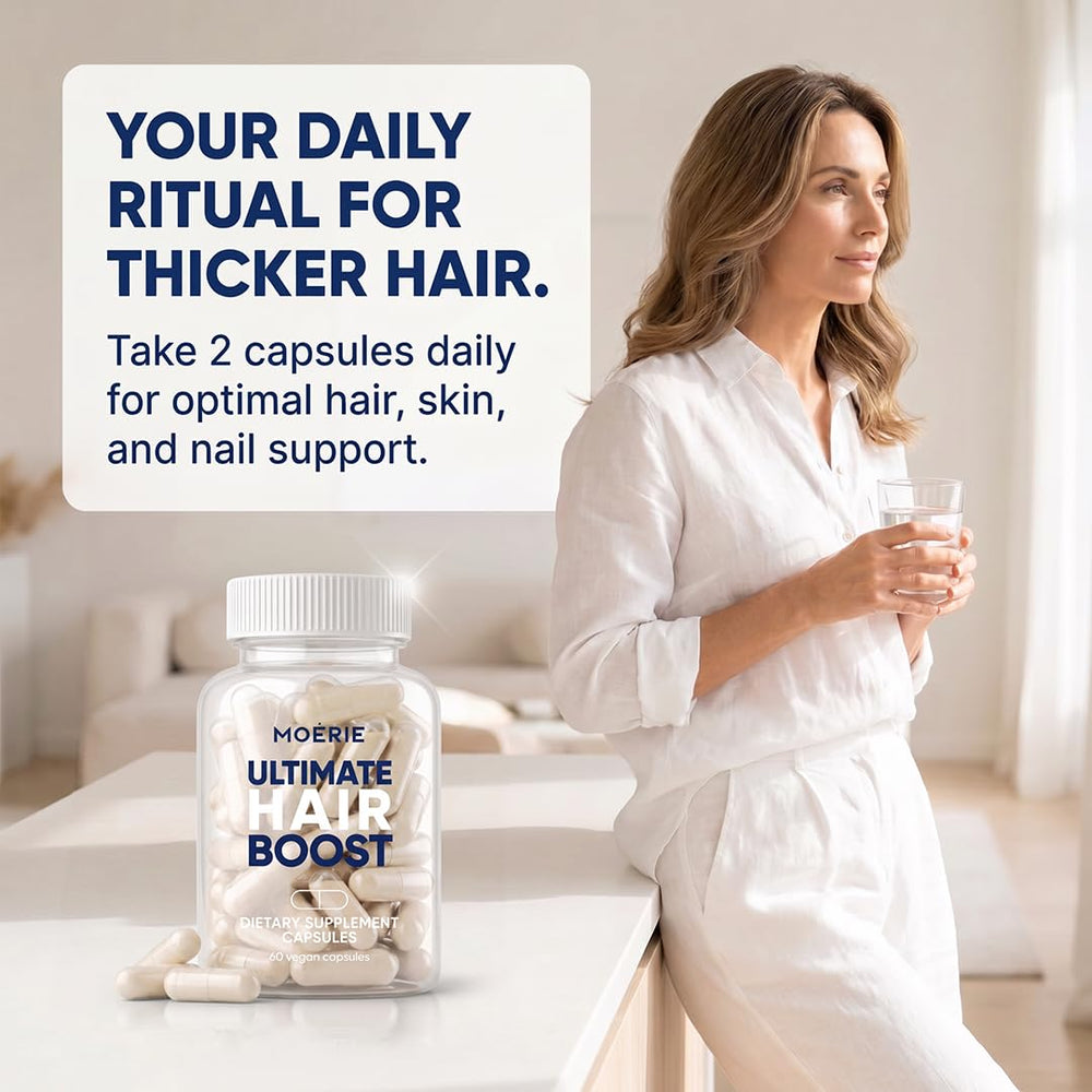 Woman taking Moerie capsule in morning routine promoting consistent use