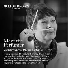 Molton Brown label detail with ingredients panel demonstrating quality craftsmanship benefit