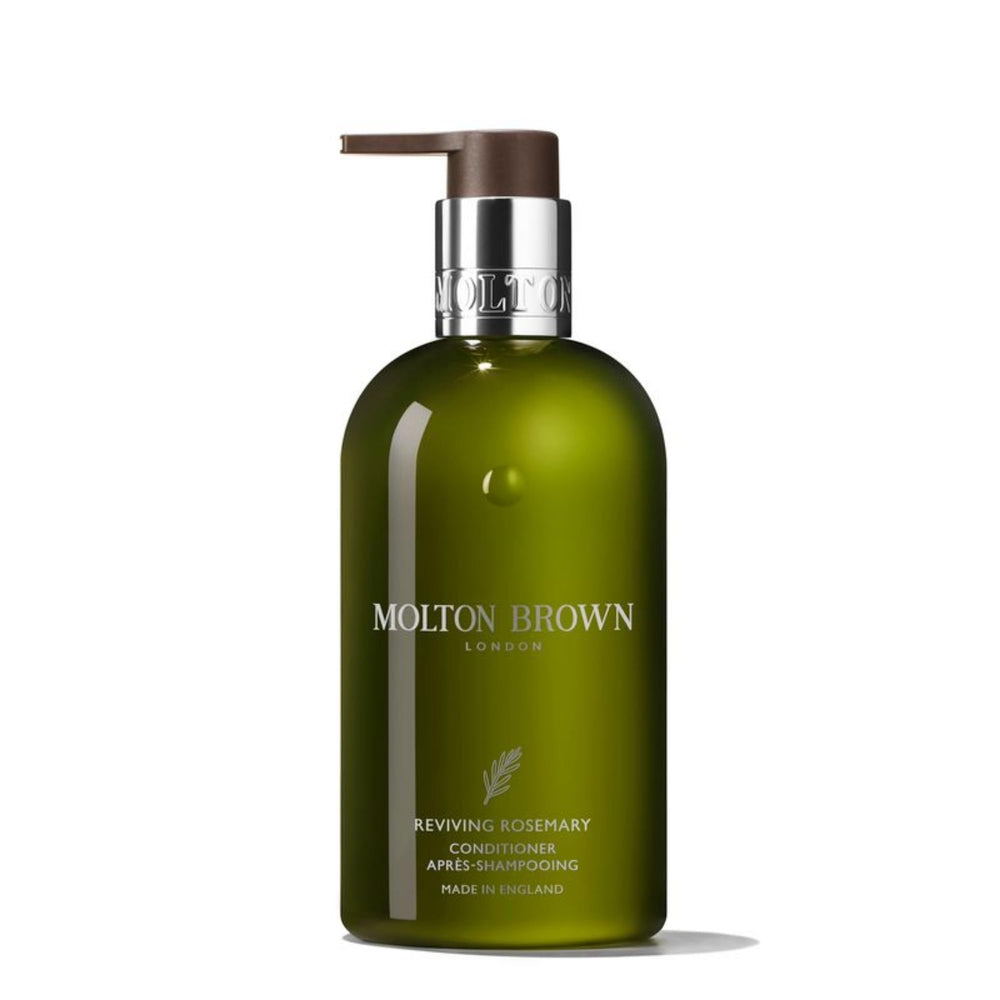 Molton Brown front bottle view showing sleek packaging and clear brand benefit